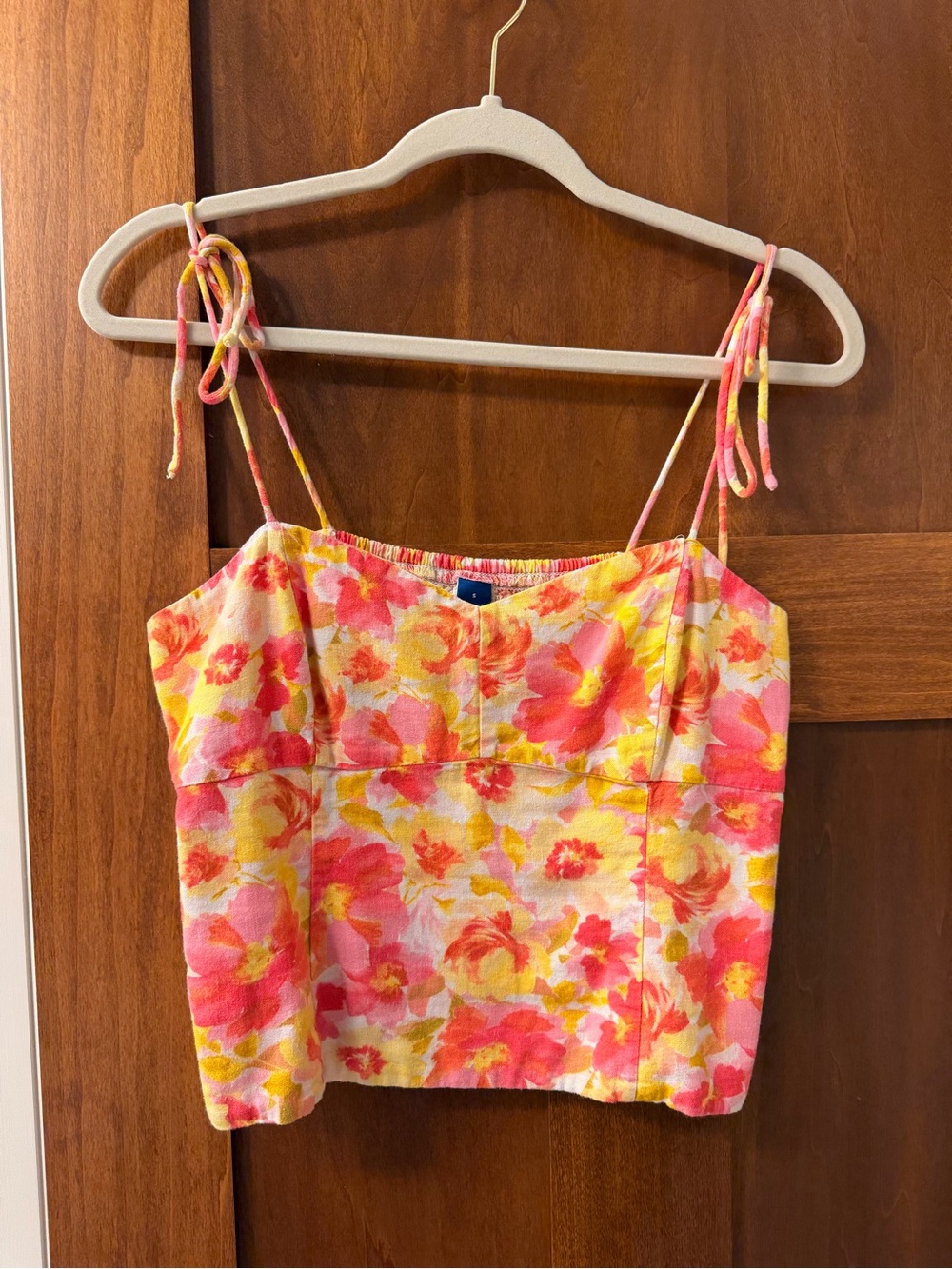 Old Navy Floral Tie-Shoulder Crop Tank in Pink & Yellow